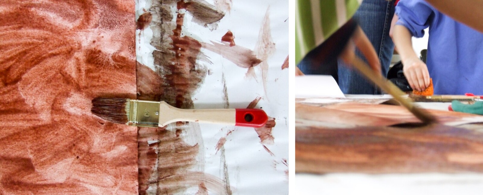 Ferienprojekte: Pinsel und Kinderhände, die malen